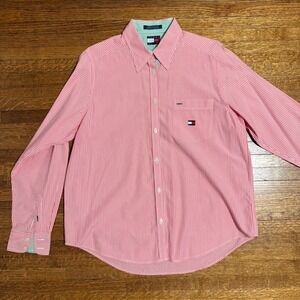 Tommy Hilfiger‎ Women's Size 16 Pink White Striped Long Sleeve Button Down Shirt